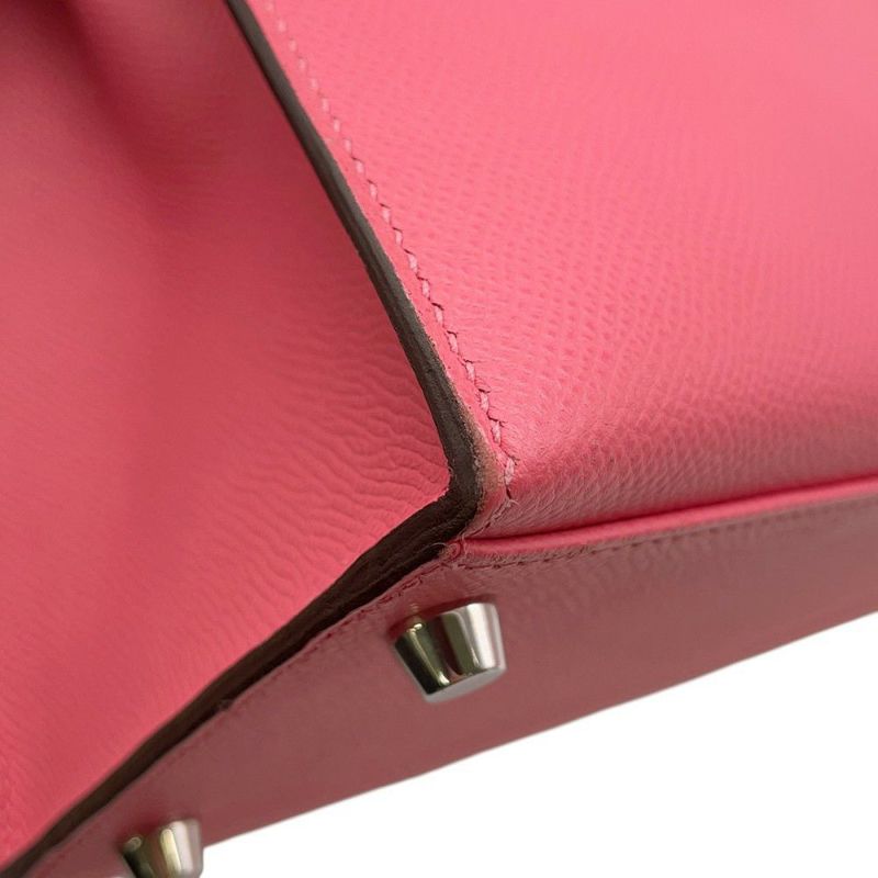 エルメス ハンドバッグ ケリー28 外縫い ローズアザレ/シルバー金具 エプソン D刻印 ２wayショルダー