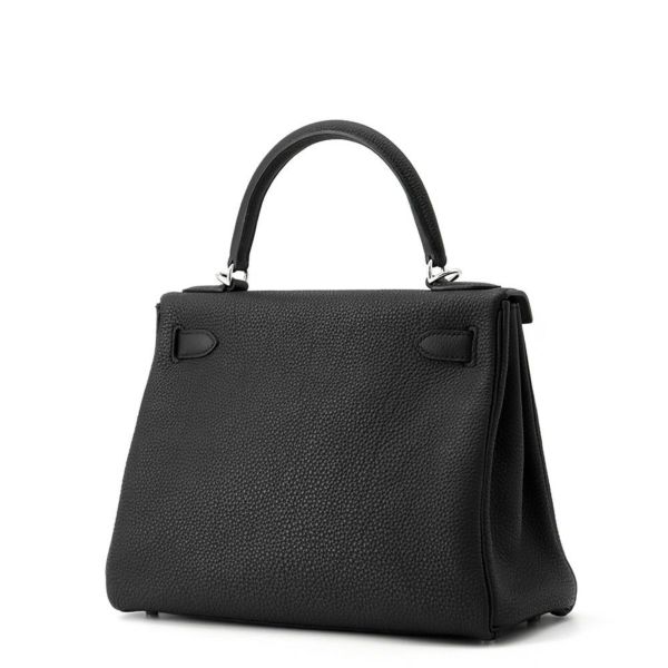 エルメス ハンドバッグ ケリー28 内縫い ブラック/シルバー金具 トゴ U刻印 ２wayショルダー 黒