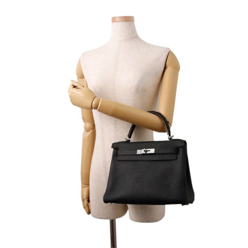 エルメス ハンドバッグ ケリー28 内縫い ブラック/シルバー金具 トゴ U刻印 ２wayショルダー 黒