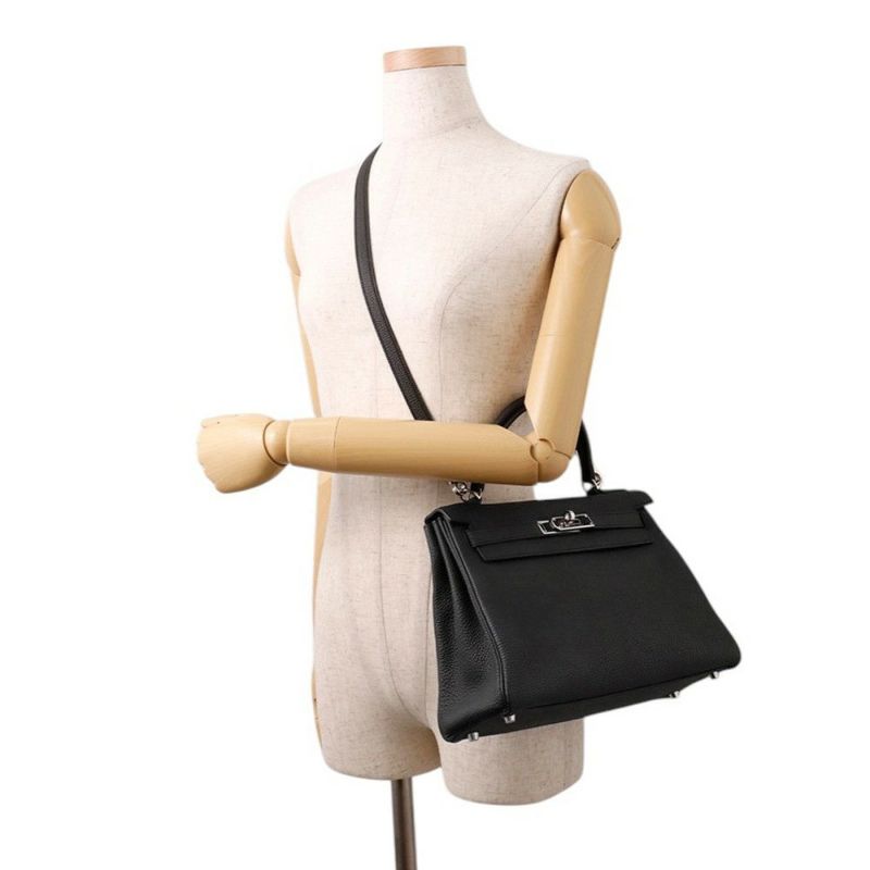 エルメス ハンドバッグ ケリー28 内縫い ブラック/シルバー金具 トゴ U刻印 ２wayショルダー 黒