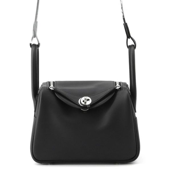 エルメス リンディ ミニ ヴェルソ ブラック/ブルータイ/シルバー金具 スイフト K刻印 ２wayショルダー 黒