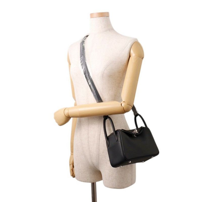 エルメス リンディ ミニ ヴェルソ ブラック/ブルータイ/シルバー金具 スイフト K刻印 ２wayショルダー 黒