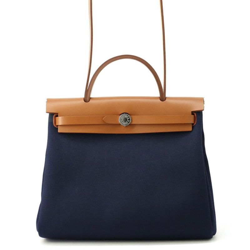 エルメス エールバッグジップPM ネイビー/ナチュラル/シルバー金具 トワルアッシュ/ヴァッシュハンター W刻印