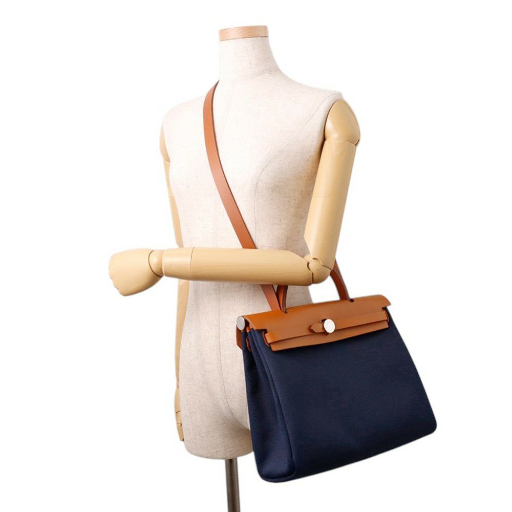 エルメス エールバッグジップPM ネイビー/ナチュラル/シルバー金具 トワルアッシュ/ヴァッシュハンター W刻印