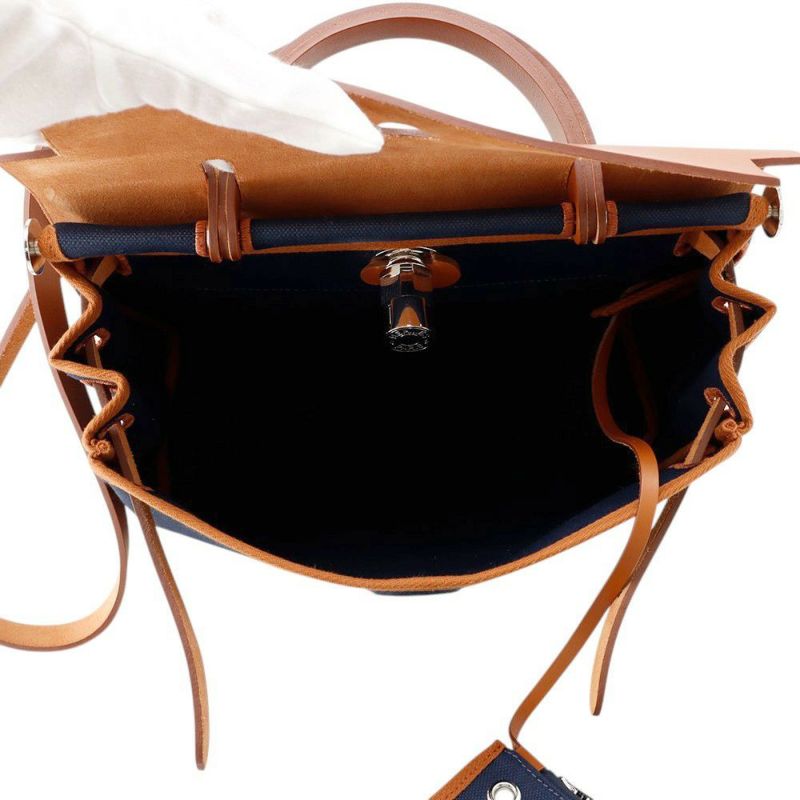 エルメス エールバッグジップPM ネイビー/ナチュラル/シルバー金具 トワルアッシュ/ヴァッシュハンター W刻印