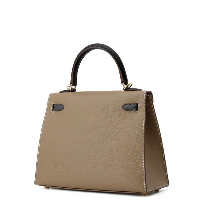 エルメス ケリー25 外縫い トリコロール エトゥープ/ブラック/アルドワーズ/ゴールド金具 エプソン W刻印 2wayショルダー