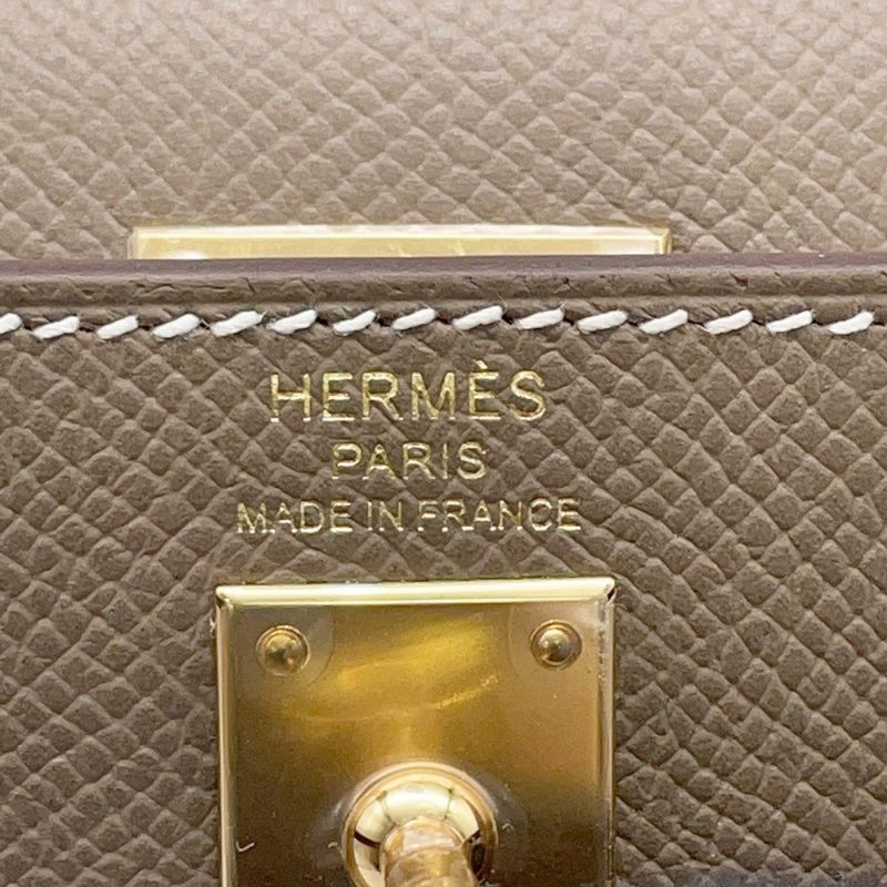 エルメス ケリー25 外縫い トリコロール エトゥープ/ブラック/アルドワーズ/ゴールド金具 エプソン W刻印 2wayショルダー