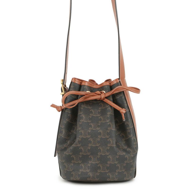 セリーヌ ショルダーバッグ トリオンフ スモール ドローストリングバッグ PVC/レザー 191142 CELINE ブラウン