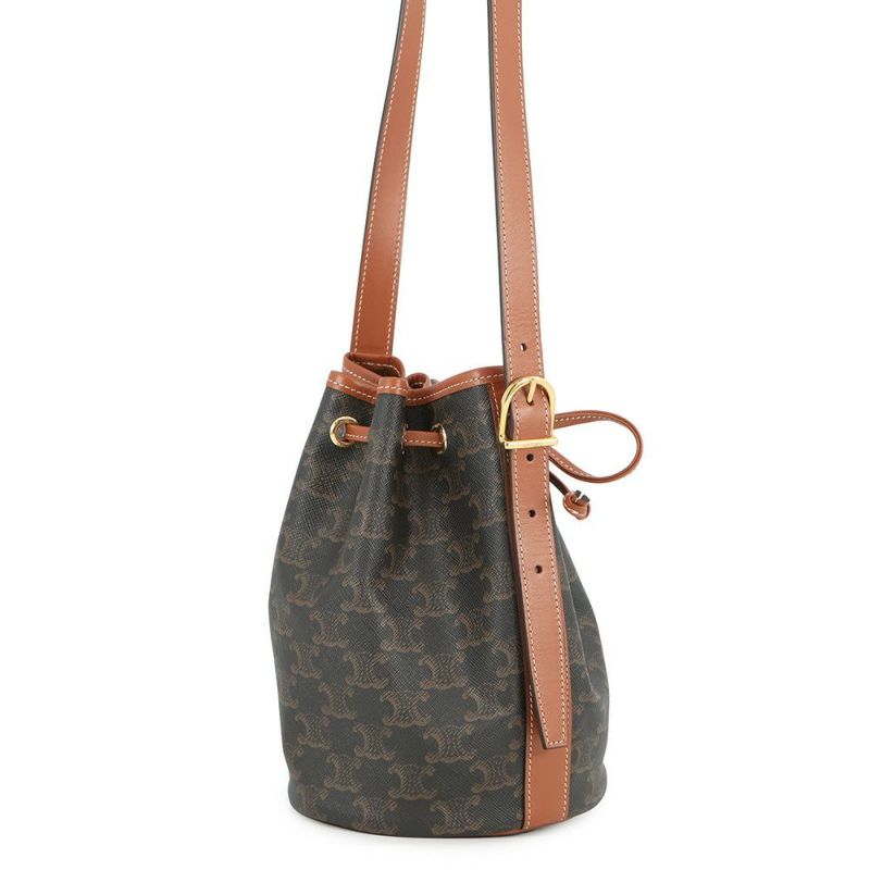 セリーヌ ショルダーバッグ トリオンフ スモール ドローストリングバッグ PVC/レザー 191142 CELINE ブラウン