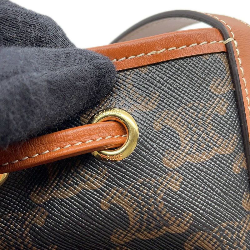 セリーヌ ショルダーバッグ トリオンフ スモール ドローストリングバッグ PVC/レザー 191142 CELINE ブラウン