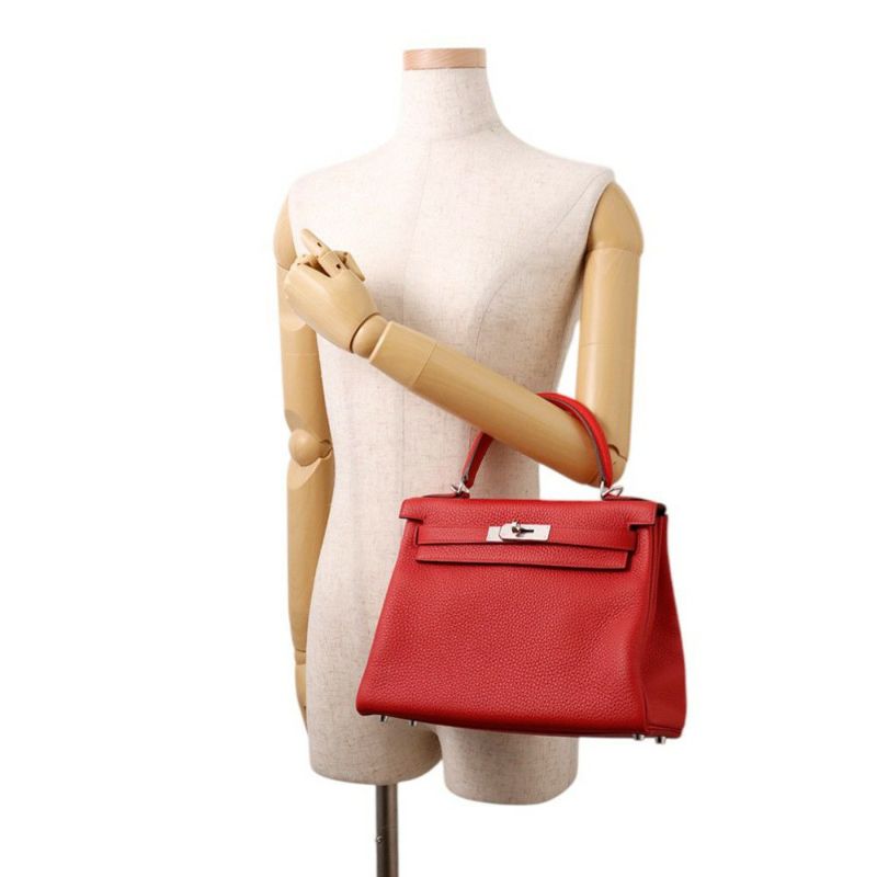 エルメス ハンドバッグ ケリー28 内縫い ルージュラデュー/シルバー金具 トリヨンクレマンス K刻印 ２wayショルダー