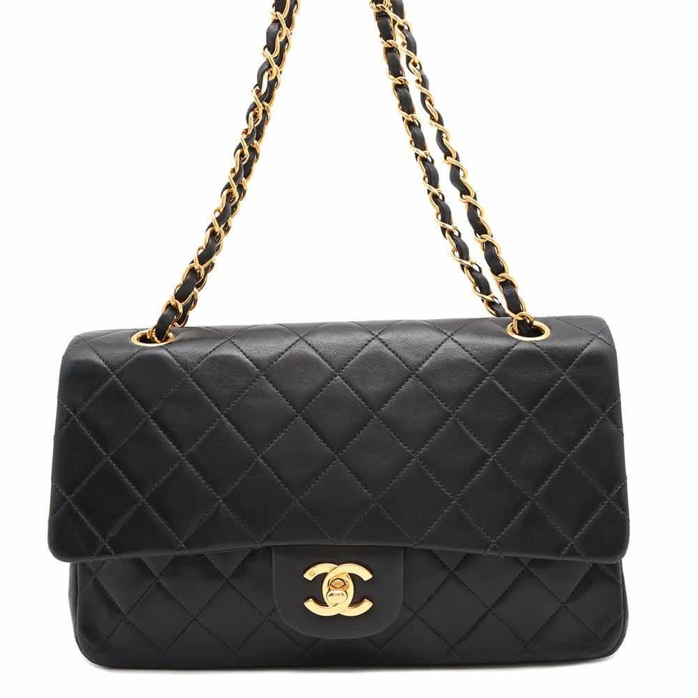 シャネル チェーンショルダーバッグ マトラッセ25 ココマーク ラムスキン ダブルチェーン A01112 CHANEL 黒