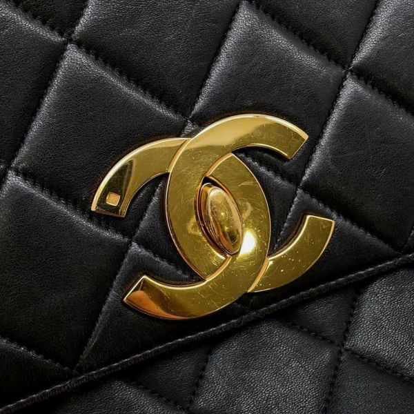 シャネル チェーンショルダーバッグ デカマトラッセ ココマーク ラムスキン CHANEL バッグ 黒