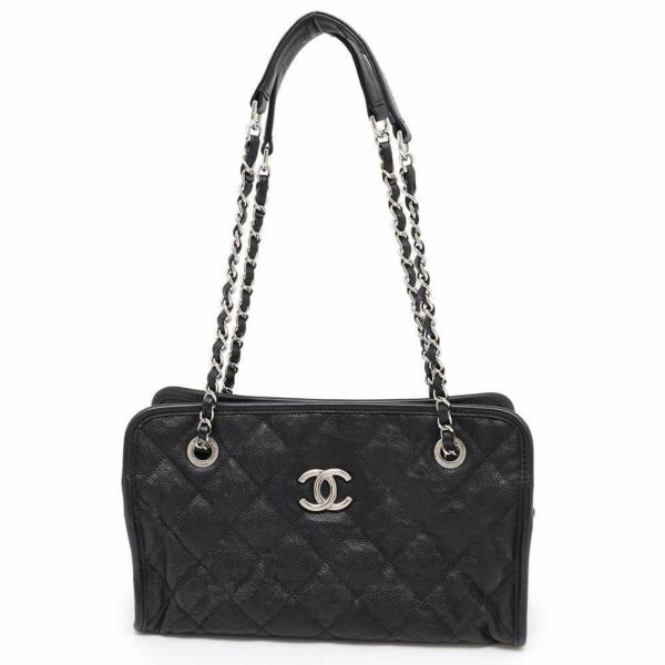 シャネル チェーンショルダーバッグ フレンチリビエラ マトラッセ ココマーク キャビアスキン CHANEL バッグ 黒