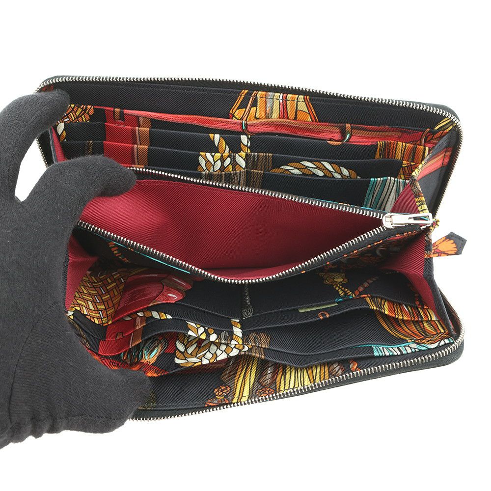 エルメス 長財布 アザップロング シルクイン ブラック/シルバー金具 エプソン M刻印 HERMES 財布 黒