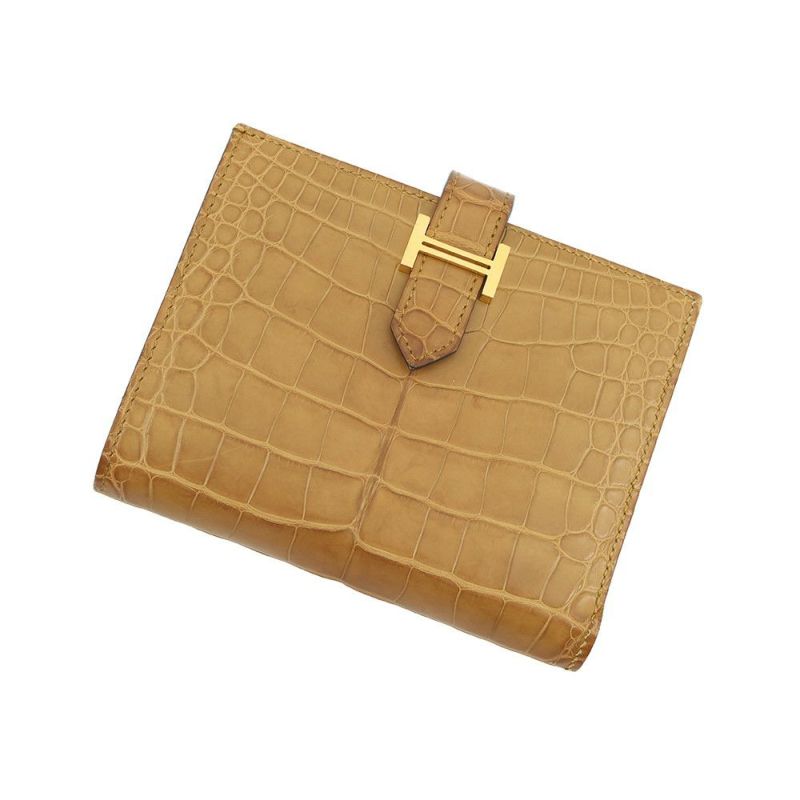 エルメス 二つ折り財布 ベアンコンパクト クラフト/ゴールド金具 アリゲーターマット B刻印 HERMES 財布