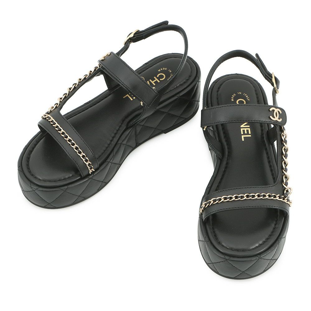 シャネル サンダル チェーンストラップ ココマーク レザー レディース