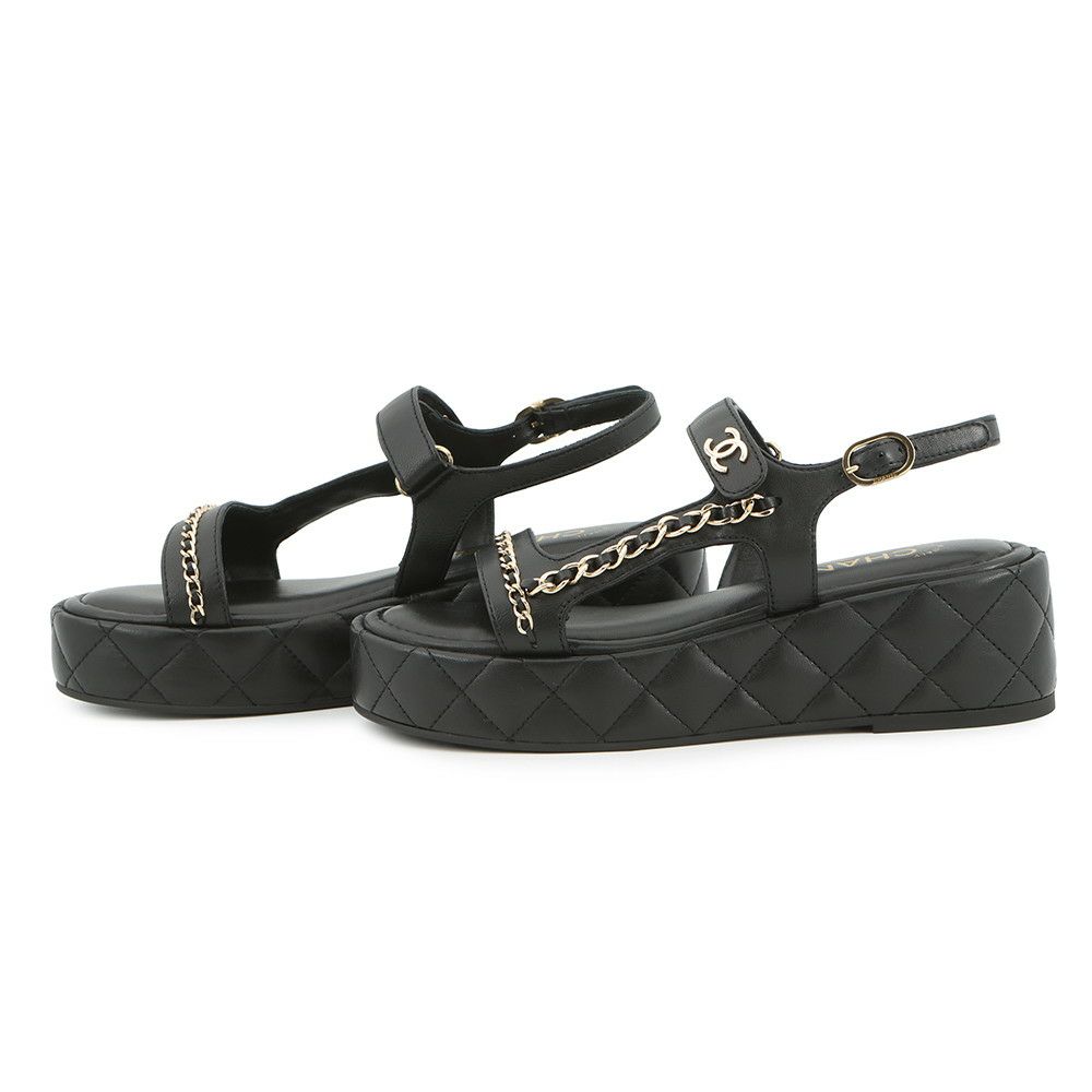 シャネル サンダル チェーンストラップ ココマーク レザー レディースサイズ38 G46300 CHANEL 靴 黒