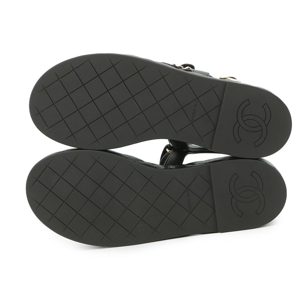 シャネル サンダル チェーンストラップ ココマーク レザー レディースサイズ38 G46300 CHANEL 靴 黒