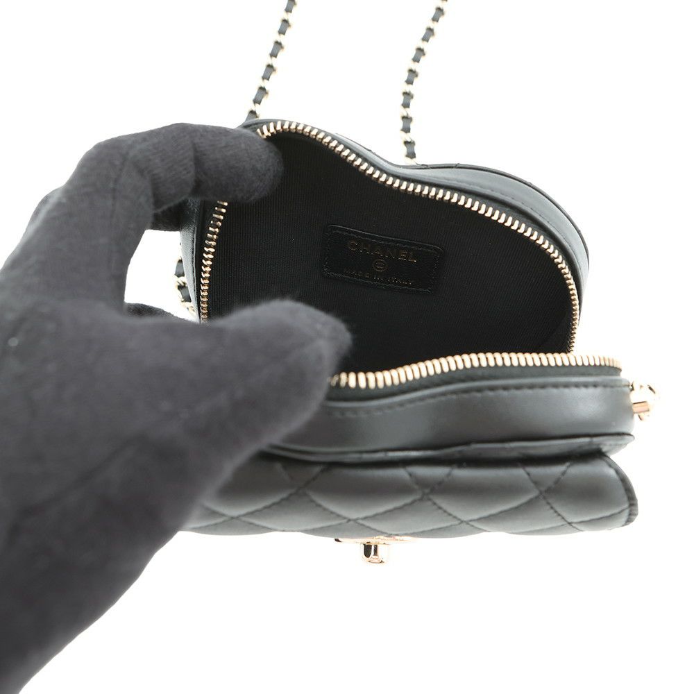シャネル チェーンショルダーバッグ マトラッセ ココマーク ハート ラムスキン AP2784 CHANEL 黒