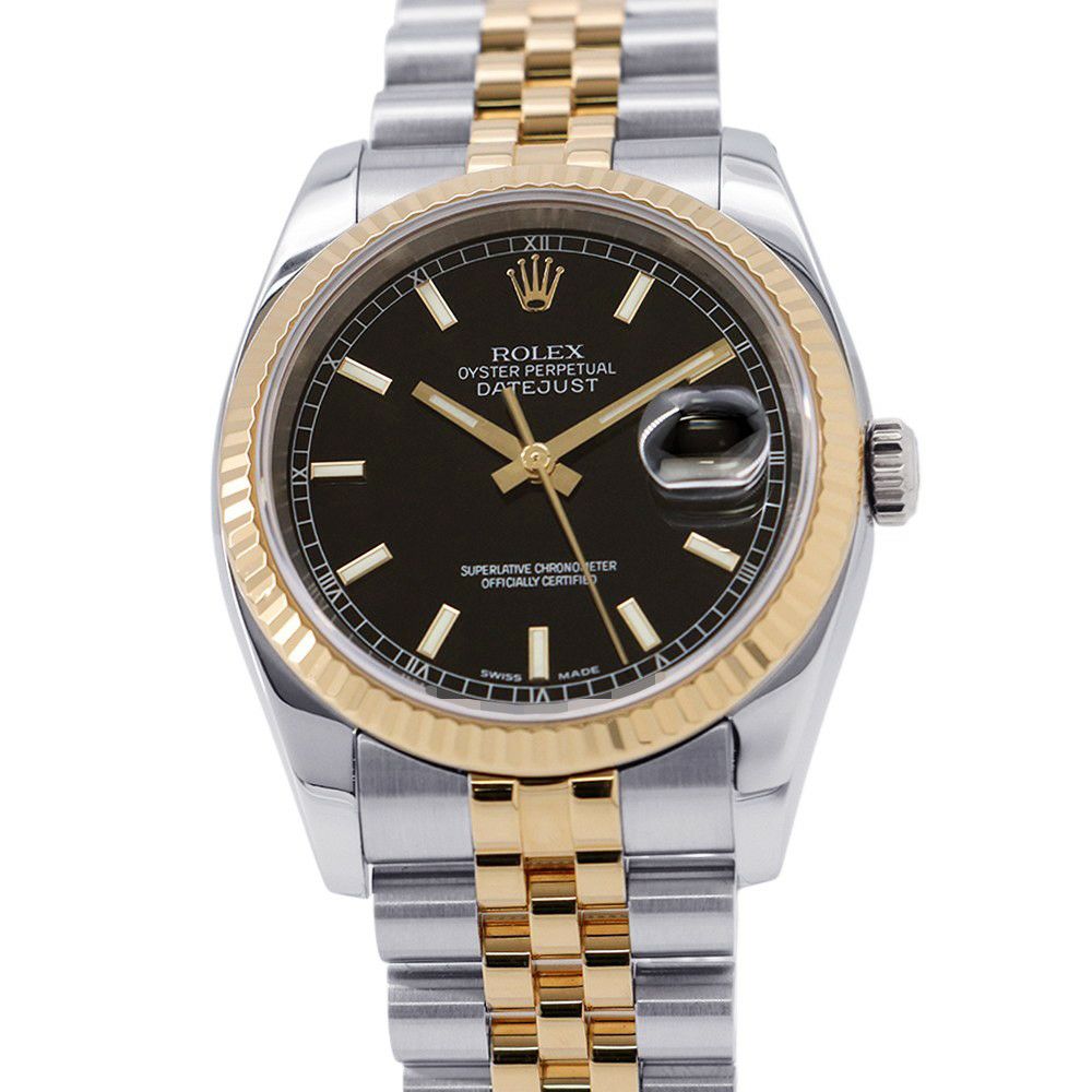 ロレックス デイトジャスト Y番 SS/K18YG コンビ 116233 ROLEX 腕時計 ブラック文字盤