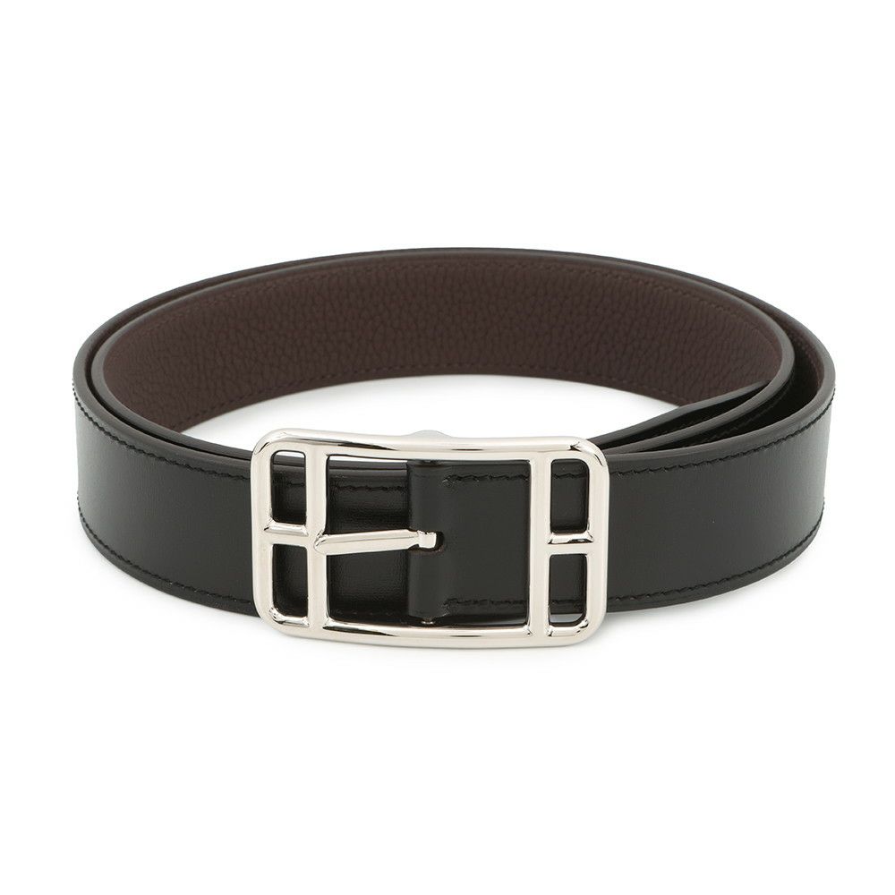 エルメス ベルト ケープコッド ブラック/エベンヌ/シルバー金具 ボックスカーフ/トゴ W刻印 サイズ90 メンズ 黒