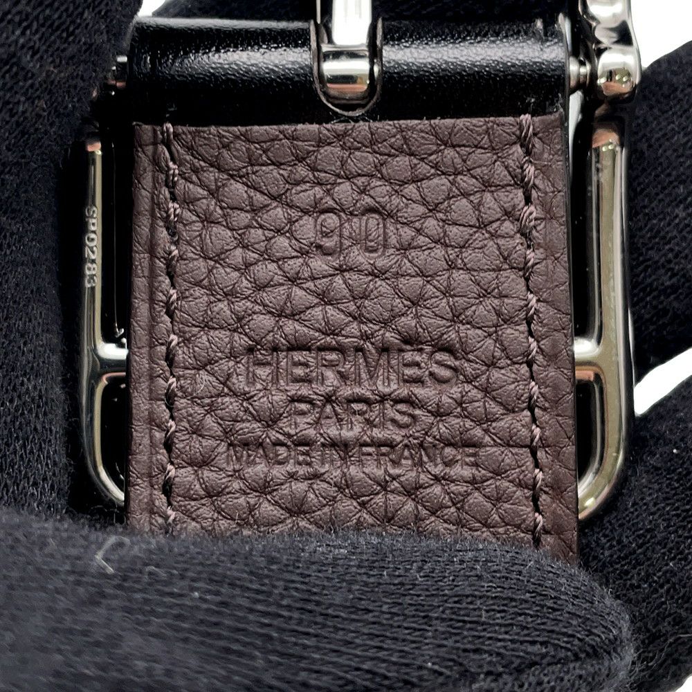 エルメス ベルト ケープコッド ブラック/エベンヌ/シルバー金具 ボックスカーフ/トゴ W刻印 サイズ90 メンズ 黒