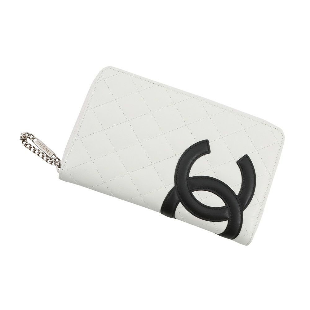 シャネル 長財布 マトラッセ ココマーク カンボンライン ラウンドファスナー カーフスキン A26710 CHANEL 白 黒