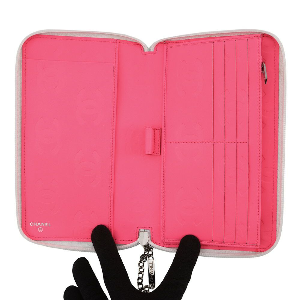 シャネル 長財布 マトラッセ ココマーク カンボンライン ラウンドファスナー カーフスキン A26710 CHANEL 白 黒