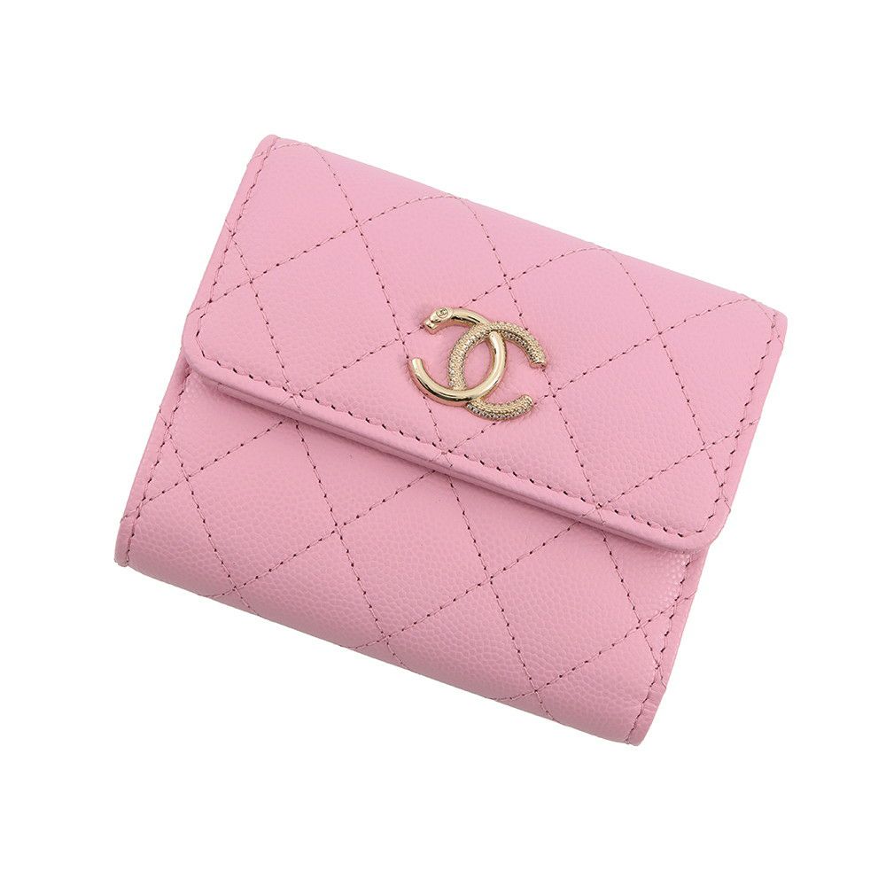 シャネル 三つ折り財布 マトラッセ ココマーク ビジュー キャビア