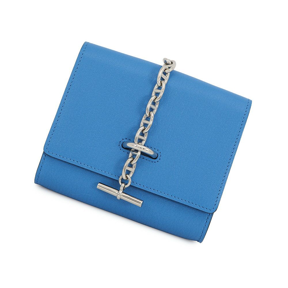 エルメス ショルダーウォレット シェーヌダンクル コンパクト ブルーセリージュ/シルバー金具 シェブルミゾル B刻印 財布