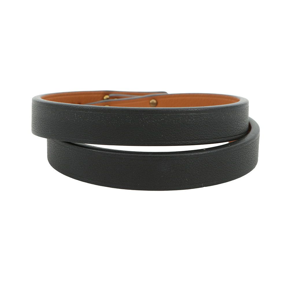 エルメス ブレスレット ミニケリー ドゥブルトゥール ブラック/ゴールド金具 スイフト B刻印 サイズT2 黒