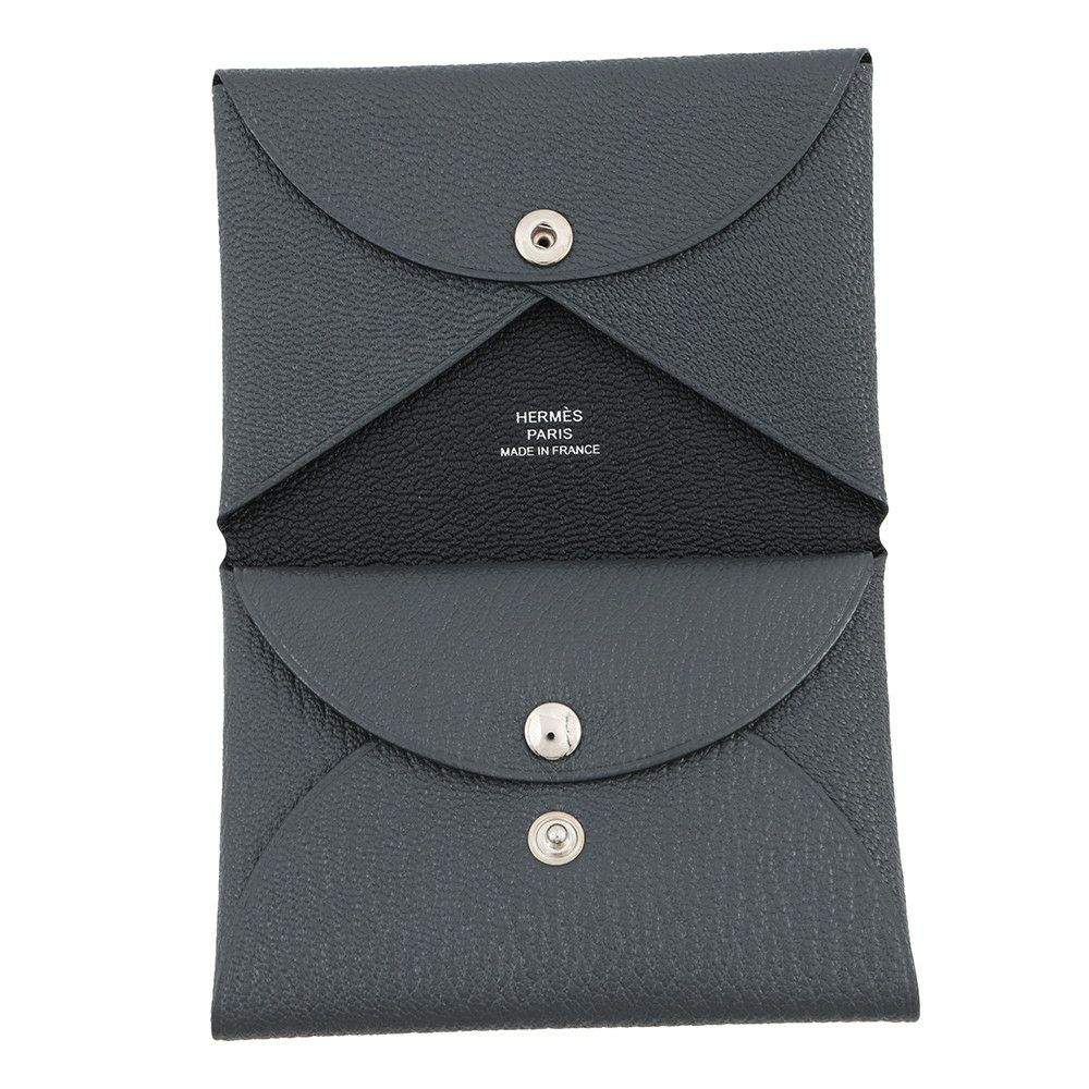 エルメス コインケース カルヴィ デュオ ヴェルソ グリミスティ/ブラック/シルバー金具 シェブルミゾル W刻印 シェーブル