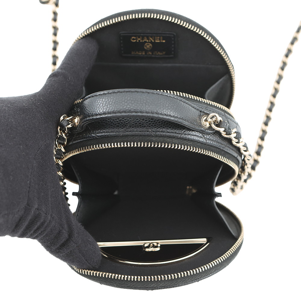 シャネル チェーンショルダーバッグ マトラッセ スモールヴァニティバッグ キャビアスキン AP2502 CHANEL 黒