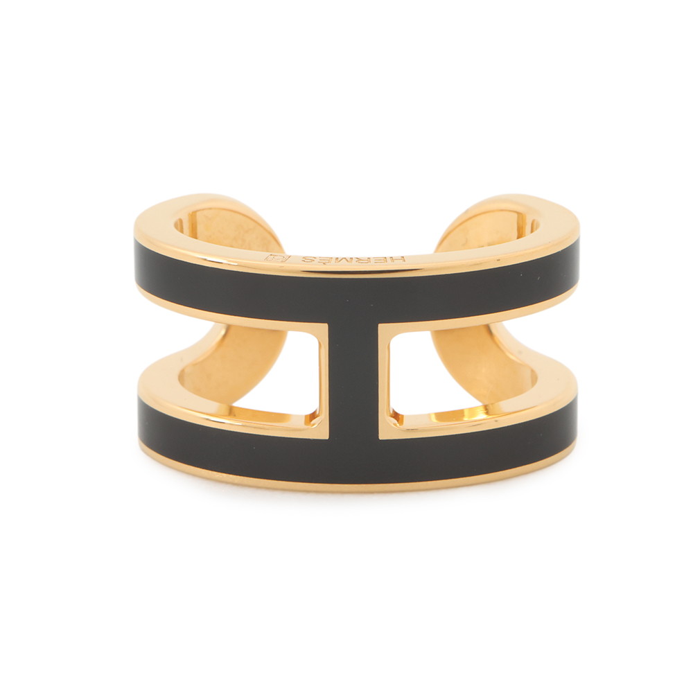 エルメス イヤーカフ ポップH ブラック/ゴールド金具 HERMES アクセサリー シングル 黒