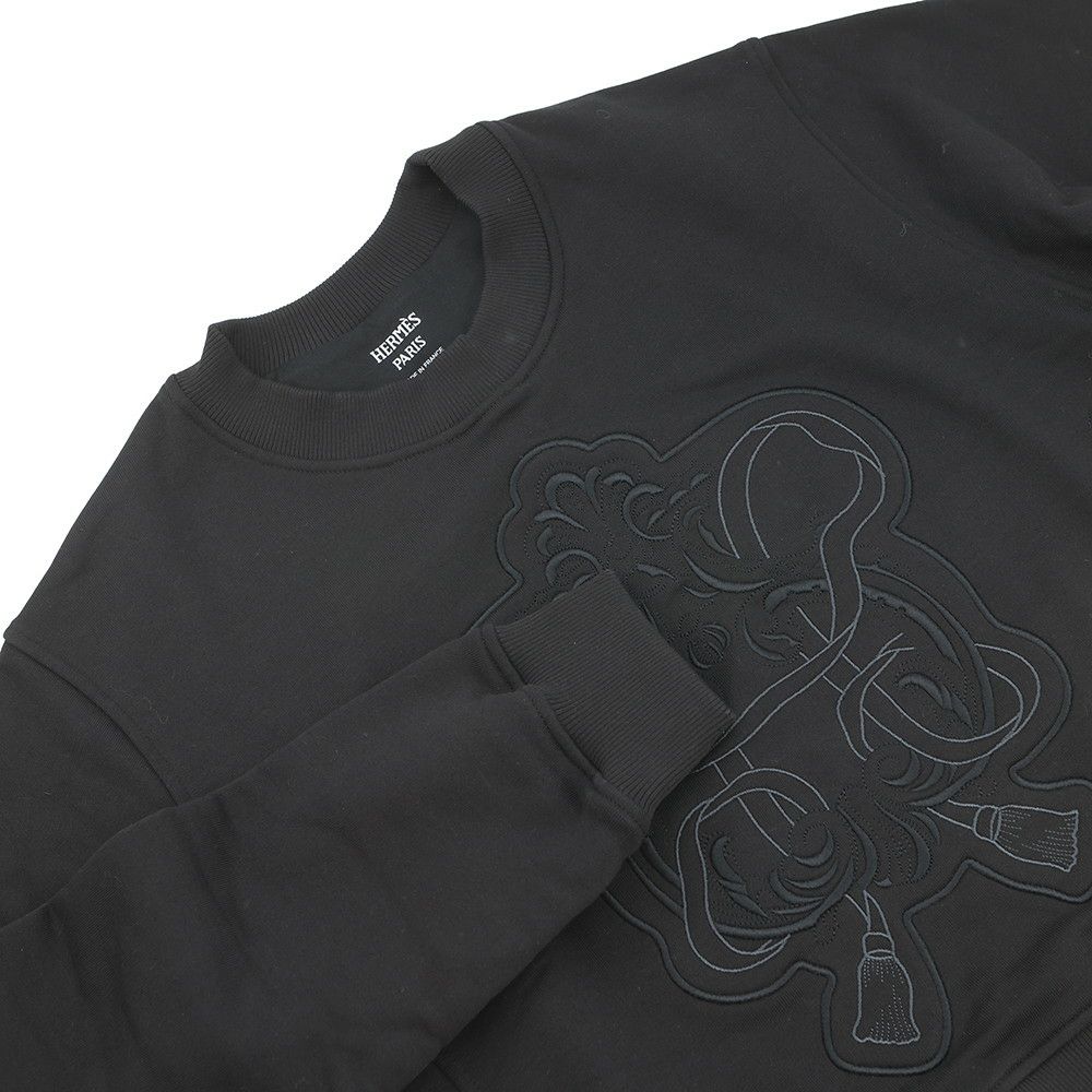 エルメス スウェット タックスウェットシャツ 刺繍入り レディースサイズ36 HERMES トップス 黒