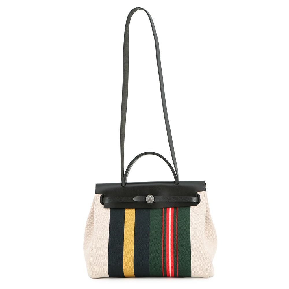 エルメス エールバッグジップPM ルトゥルネ ブラック/マルチカラー/シルバー金具 トワルアッシュ/ヴァッシュハンター W刻印 ２way 黒