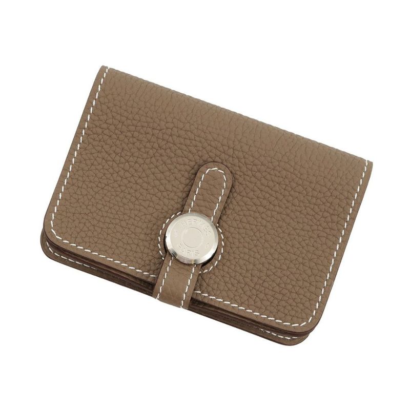 エルメス カードケース ドゴン エトゥープ/シルバー金具 トリヨンクレマンス W刻印 HERMES 名刺入れ