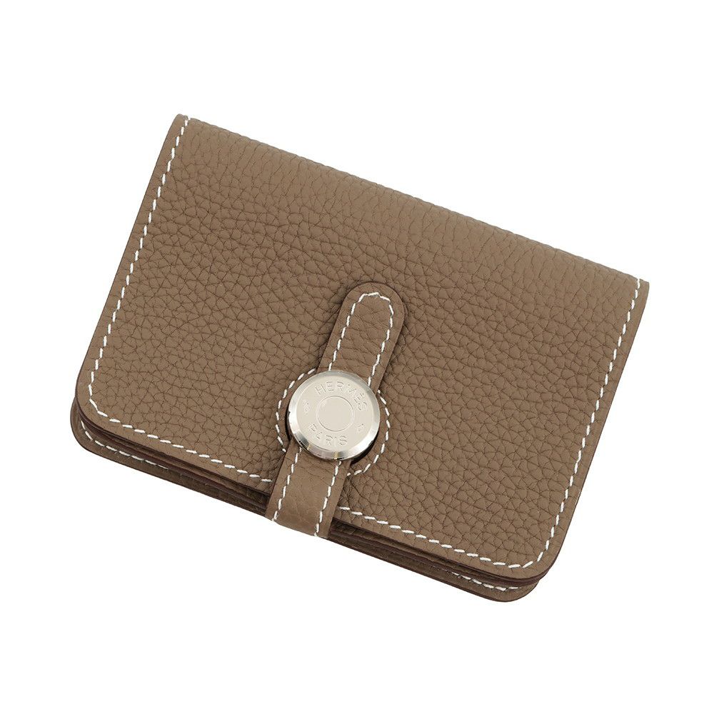 エルメス カードケース ドゴン エトゥープ/シルバー金具 トリヨンクレマンス W刻印 HERMES 名刺入れ