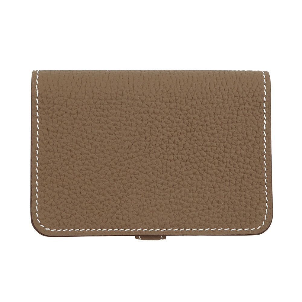 エルメス カードケース ドゴン エトゥープ/シルバー金具 トリヨンクレマンス W刻印 HERMES 名刺入れ