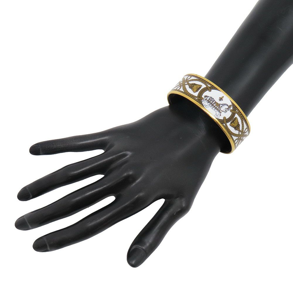 エルメス バングル エマイユGM 馬 七宝焼き エナメル ホースモチーフ HERMES ブレスレット 白