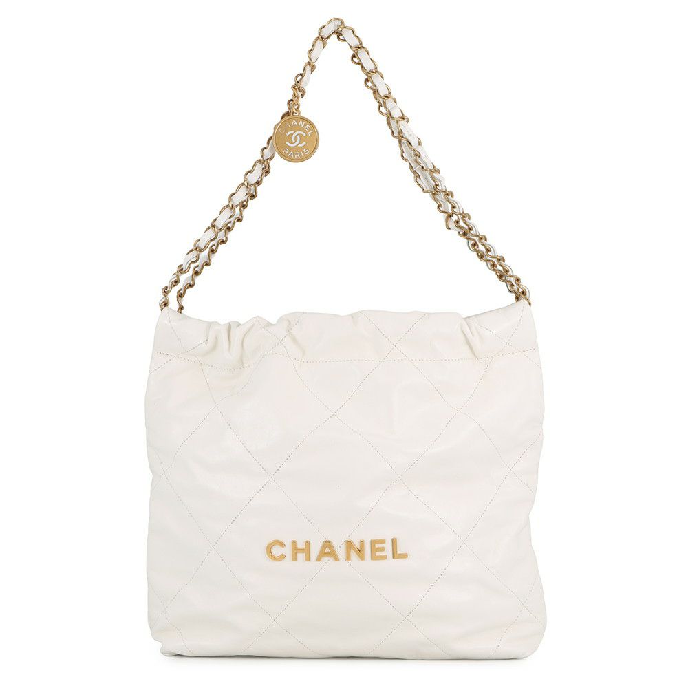 シャネル ハンドバッグ CHANEL 22 マトラッセ スモール シャイニーカーフスキン AS3260 ポーチ付き 白