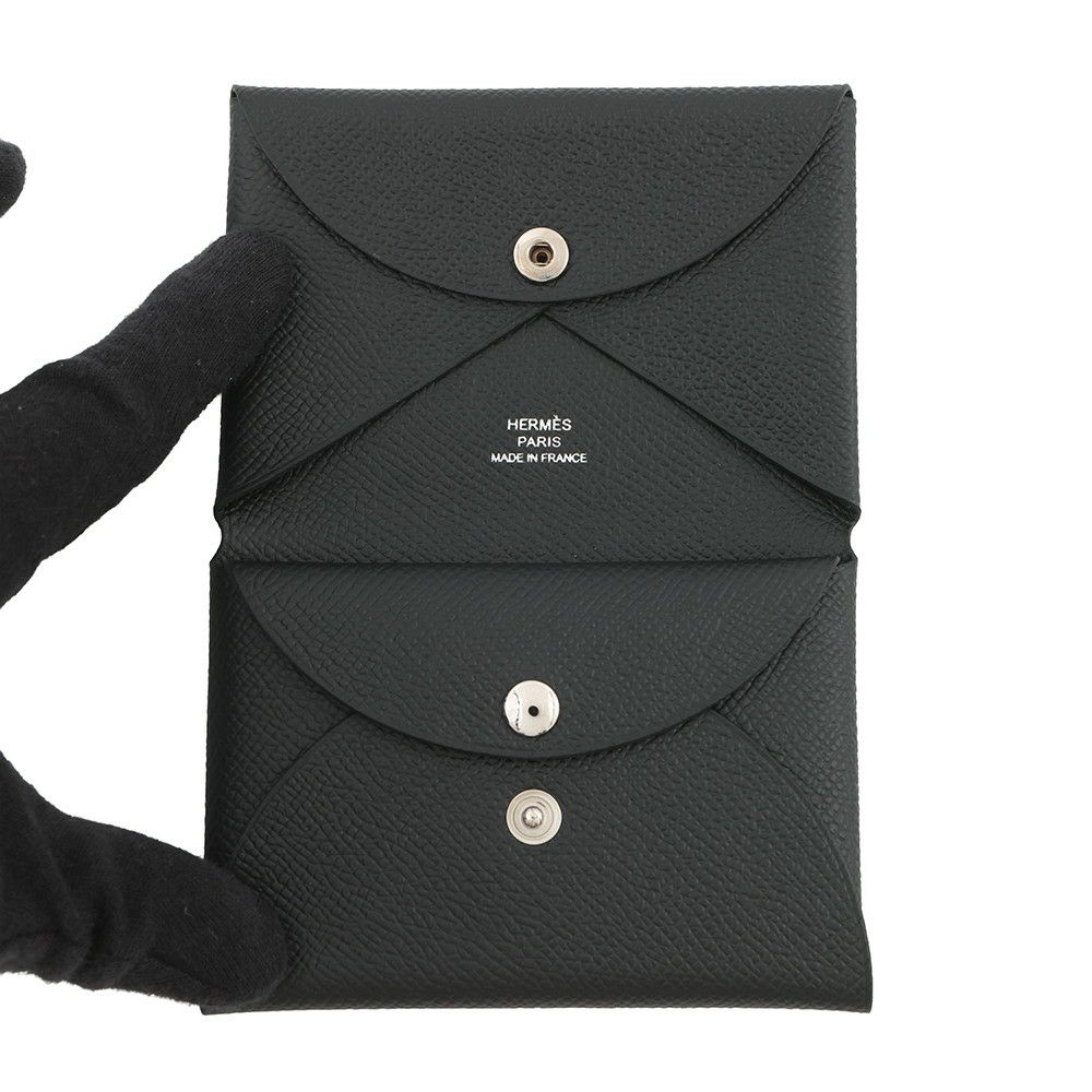 エルメス コインケース カルヴィ デュオ ブラック/シルバー金具 エプソン W刻印 財布 黒