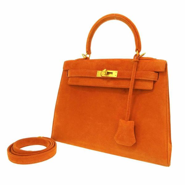 エルメス ハンドバッグ ケリー25 外縫い オレンジ/マットゴールド金具 