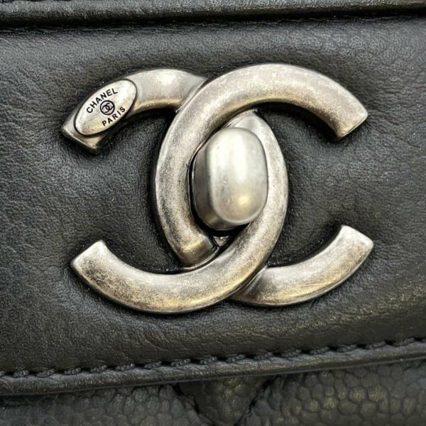 シャネル チェーンショルダーバッグ ココマーク マトラッセ キャビアスキン CHANEL ダブル フラップ 黒