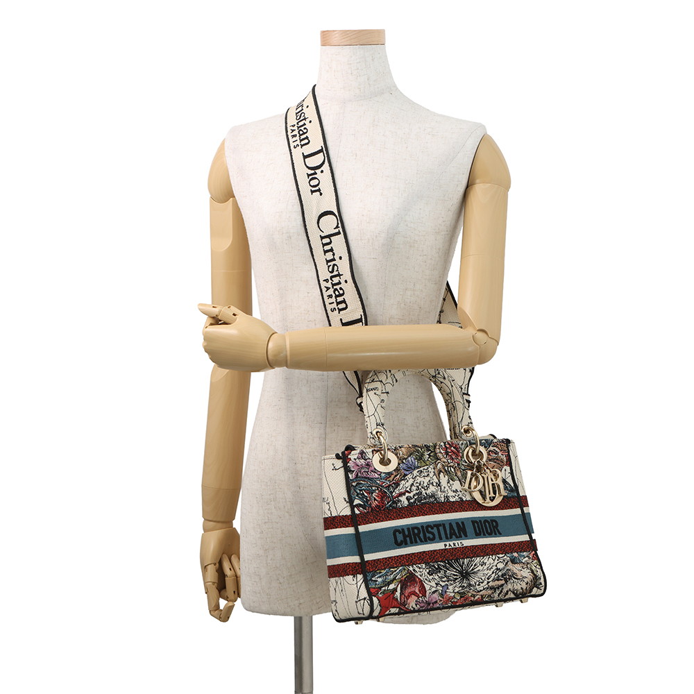 ディオール ハンドバッグ LADY D-LITE ミディアム キャンバス M0565ORHP Christian Dior 2way 白