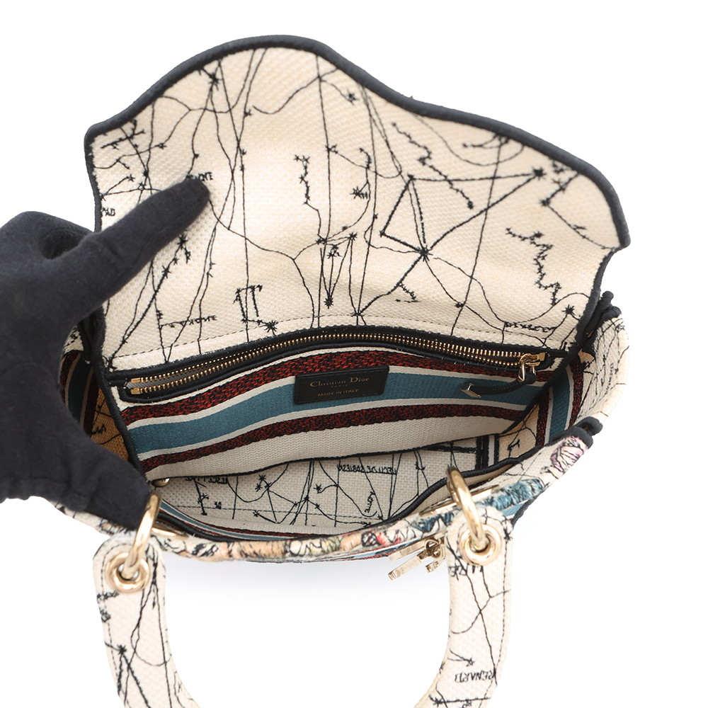 ディオール ハンドバッグ LADY D-LITE ミディアム キャンバス M0565ORHP Christian Dior 2way 白