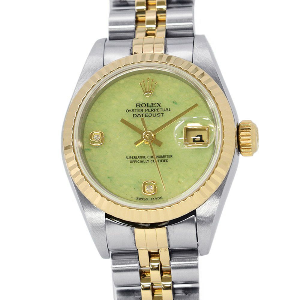 ロレックス レディデイトジャスト SS/K18YG 2Pダイヤ A番 79173 2BR コンビ 腕時計 ジェダイト文字盤
