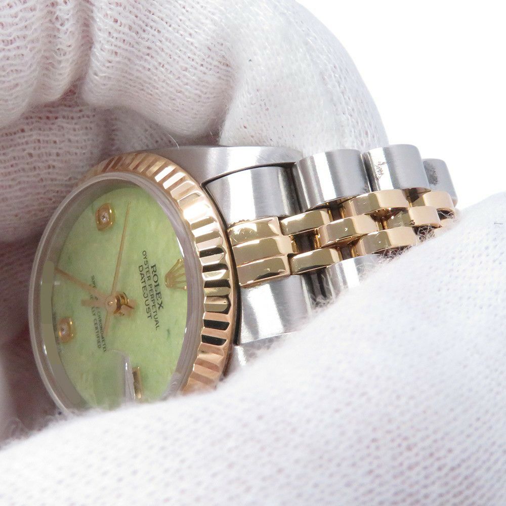 ロレックス レディデイトジャスト SS/K18YG 2Pダイヤ A番 79173 2BR コンビ 腕時計 ジェダイト文字盤