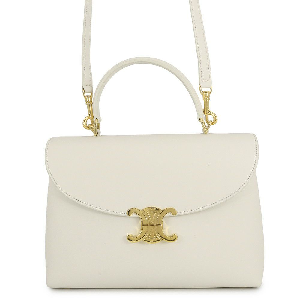 セリーヌ ハンドバッグ  ニノ  ミディアム トリオンフ スムースサテンドカーフスキン117523GG2 CELINE 2wayショルダー 白